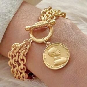 Gold Layered Link Toggle Coin Bracelet